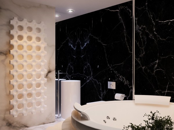 interior-exotic-black-marble-wall-also-white-round-bathtub-combined-with-wall-decoration-plus-ceiling-lamps-idea-futuristic-white-themed-interior-design-with-modern-decor