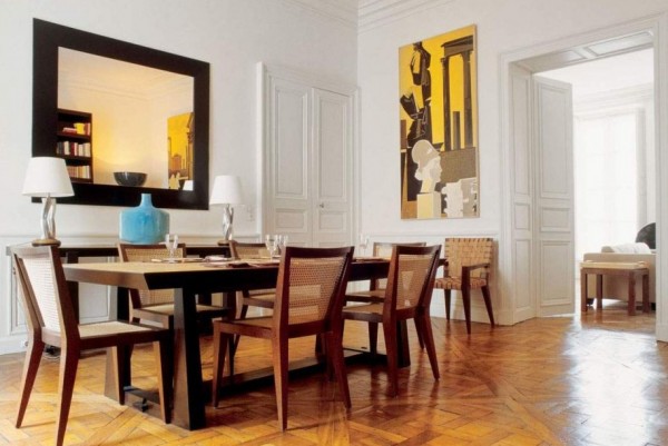 Wooden-Dining-Table-Set-Large-Square-Wooden-Framed-Mirror-Inside-Scheme-Idea-for-Dining-Space