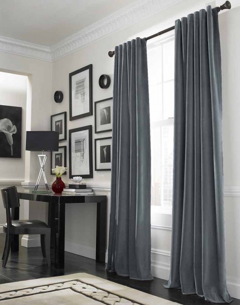 Stylish Grey Modern Curtains Desk Bright Lighting Room Ideas for Large Windows
