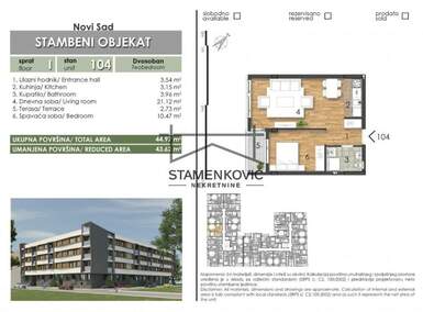 Dvosoban stan, Novi Sad, Telep, prodaja, 44m2, 123600e, id1364666