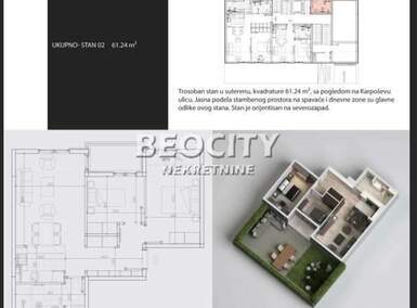 Trosoban stan, Beograd, Banovo Brdo, prodaja, 62m2, 203317e, id1403650