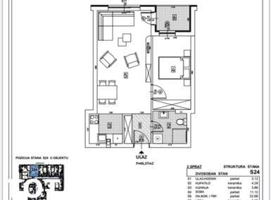 Jednoiposoban stan, Novi Sad, Telep, prodaja, 46m2, 106650e, id1455534