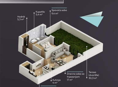 Dvoiposoban stan, Beograd, Lekino Brdo, prodaja, 80m2, 256000e, id1478309