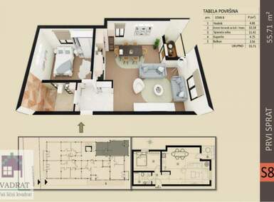 Dvosoban stan, Beograd, Obrenovac (mesto), prodaja, 55m2, 91922e, id1480442