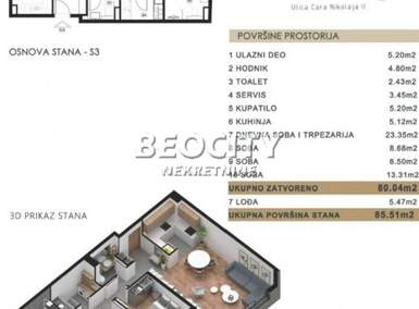 Cetvorosoban stan, Beograd, Vračar (centar), prodaja, 86m2, 410000e, id1482848