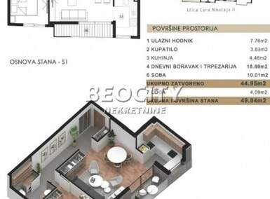 Dvosoban stan, Beograd, Vračar (centar), prodaja, 49m2, 245000e, id1485228