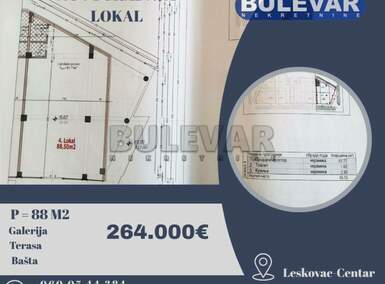Poslovni prostor / Lokal, Leskovac - Centar | Prodaja · 88m² · 264.000€