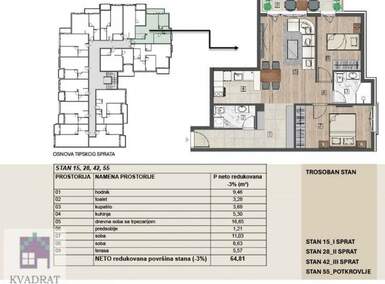 Trosoban stan, Beograd - Obrenovac (mesto) | Prodaja · 64m² · 129.620€