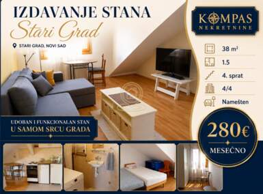 Jednoiposoban stan, Novi Sad | Izdavanje · 38m² · 280€
