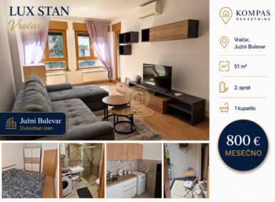 Dvosoban stan, Beograd - Južni bulevar | Izdavanje · 51m² · 800€
