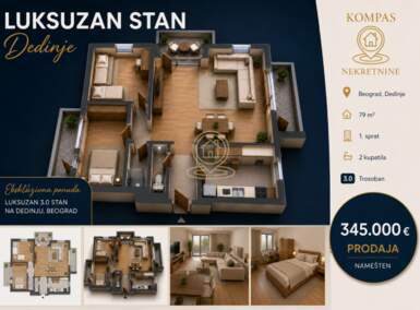 Trosoban stan, Beograd - Dedinje | Prodaja · 79m² · 345.000€
