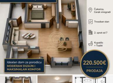 Trosoban stan, Beograd - Cerak Vinogradi | Prodaja · 63m² · 220.500€