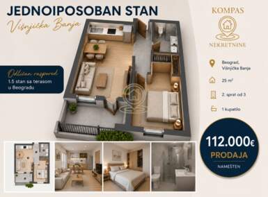 Jednoiposoban stan, Beograd - Višnjička Banja | Prodaja · 25m² · 112.000€