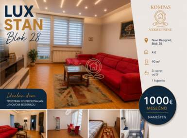 Cetvorosoban stan, Beograd - Blok 28 | Izdavanje · 90m² · 1.000€