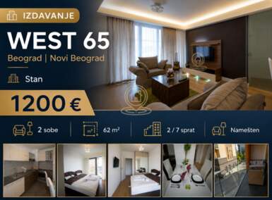 Dvosoban stan, Beograd - Blok 65 | Izdavanje · 62m² · 1.200€