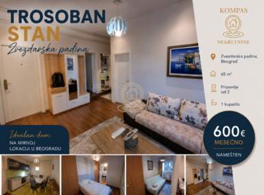 Trosoban stan, Beograd - Zvezdarska padina | Izdavanje · 65m² · 600€