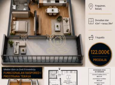 Dvosoban stan, Kragujevac | Prodaja · 43m² · 122.000€