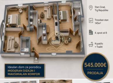 Stan, Beograd - Trg Republike | Prodaja · 145m² · 545.000€