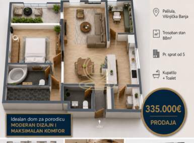 Cetvorosoban stan, Beograd - Višnjička Banja | Prodaja · 88m² · 335.000€