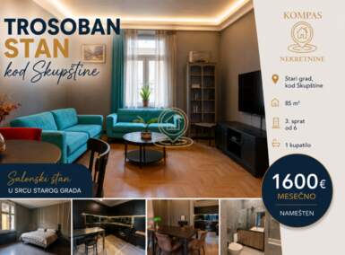 Trosoban stan, Beograd - Trg Nikole Pašića | Izdavanje · 85m² · 1.600€