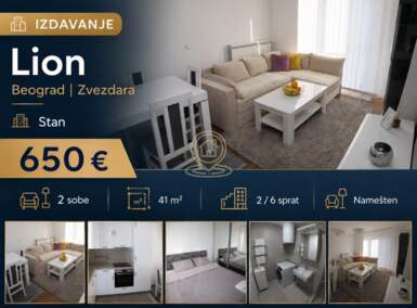Dvosoban stan, Beograd - Lion | Izdavanje · 41m² · 650€