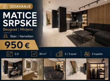 Trosoban stan, Beograd - Mirijevo | Izdavanje · 84m² · 950€