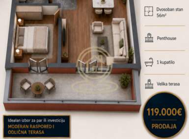 Dvosoban stan, Kragujevac | Prodaja · 56m² · 116.000€
