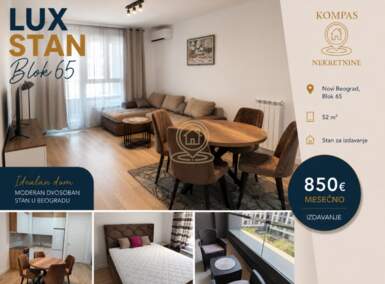 Dvosoban stan, Beograd - Blok 65 | Izdavanje · 52m² · 900€