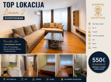 Dvoiposoban stan, Novi Sad | Izdavanje · 53m² · 550€