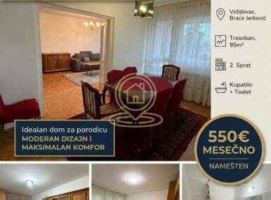 Trosoban stan, Beograd - Braće Jerković | Izdavanje · 95m² · 550€