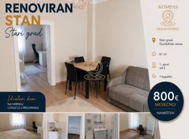 Trosoban stan, Beograd - Gundulićev venac | Izdavanje · 61m² · 800€