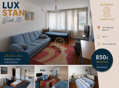 Trosoban stan, Beograd - Blok 70 | Izdavanje · 98m² · 850€