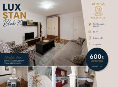 Dvosoban stan, Beograd - Blok 70 | Izdavanje · 57m² · 600€