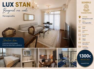 Dvosoban stan, Beograd - Beograd na vodi | Izdavanje · 56m² · 1.300€