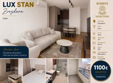 Trosoban stan, Beograd - Lion | Izdavanje · 54m² · 1.100€
