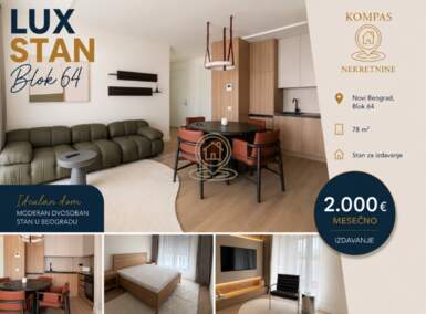 Trosoban stan, Beograd - Blok 64 | Izdavanje · 78m² · 2.000€