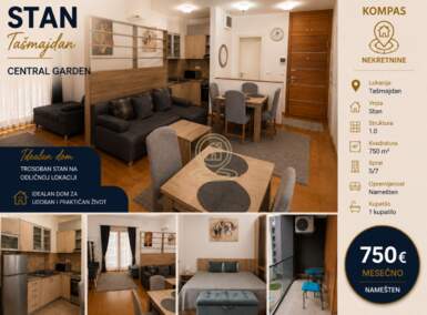 Jednosoban stan, Beograd - Tašmajdan | Izdavanje · 45m² · 750€