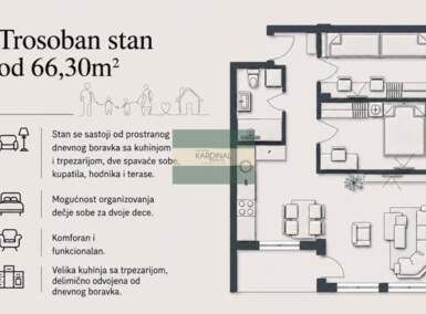 Trosoban stan, Jagodina | Prodaja · 66m² · 128.357€