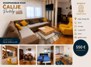 Dvoiposoban stan, Niš - Čalije | Izdavanje · 70m² · 550€
