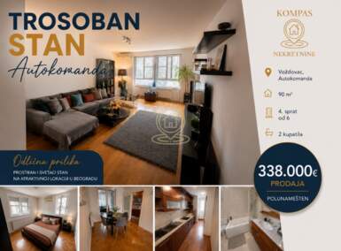 Trosoban stan, Beograd - Autokomanda | Prodaja · 90m² · 338.000€