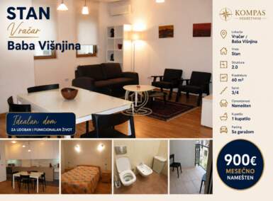 Dvosoban stan, Beograd - Kalenić | Izdavanje · 60m² · 900€