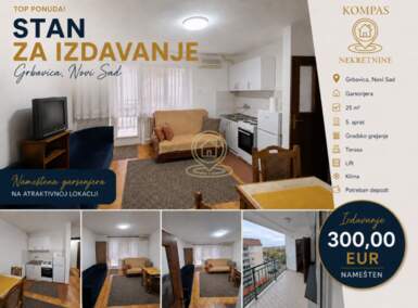 Jednosoban stan, Novi Sad | Izdavanje · 25m² · 300€