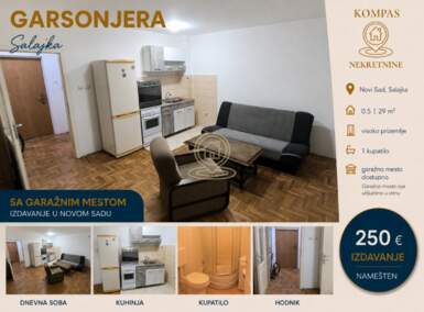 Garsonjera, Novi Sad | Izdavanje · 29m² · 250€