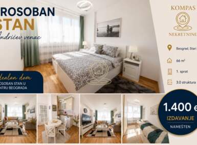 Trosoban stan, Beograd - Andrićev Venac | Izdavanje · 66m² · 1.400€