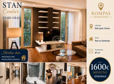 Cetvorosoban stan, Beograd - Centar | Izdavanje · 87m² · 1.600€
