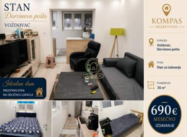 Cetvorosoban stan, Beograd - Darvinova pošta | Izdavanje · 70m² · 690€