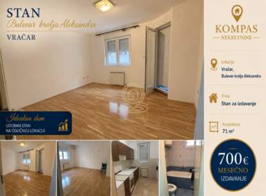 Trosoban stan, Beograd - Bulevar kralja Aleksandra | Izdavanje · 71m² · 700€