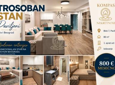 Trosoban stan, Beograd - Blok 7 - Paviljoni | Izdavanje · 80m² · 800€