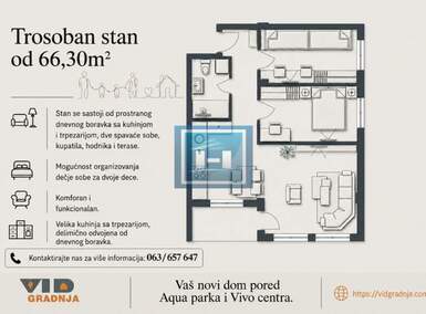 Trosoban stan, Jagodina · 66m² · 123.900€ | SveNekretnine