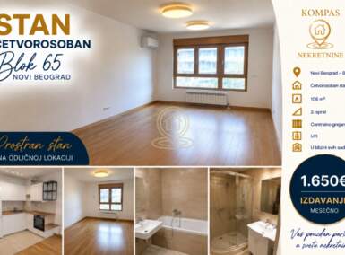 Cetvorosoban stan, Blok 65 · 106m² · 1.650€ | SveNekretnine